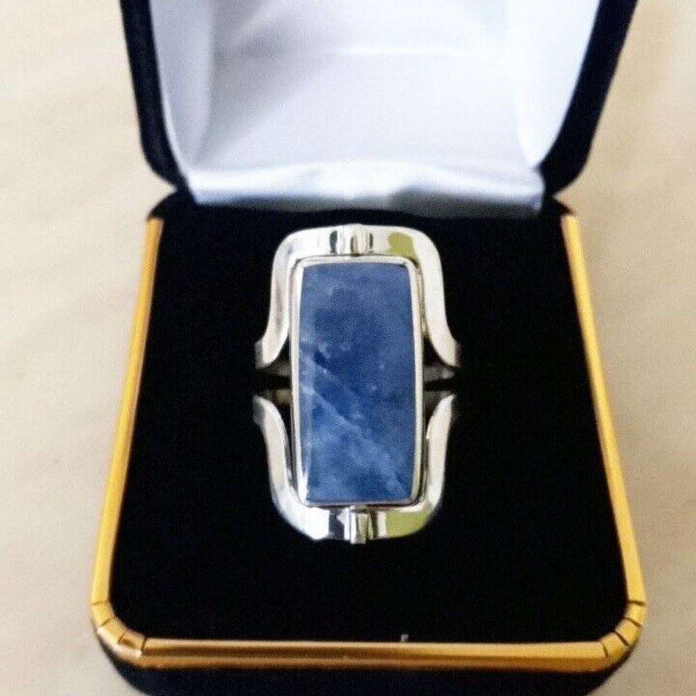 Ring Silver 950 Adjustable Ring with natural stones 2 colors reversible new